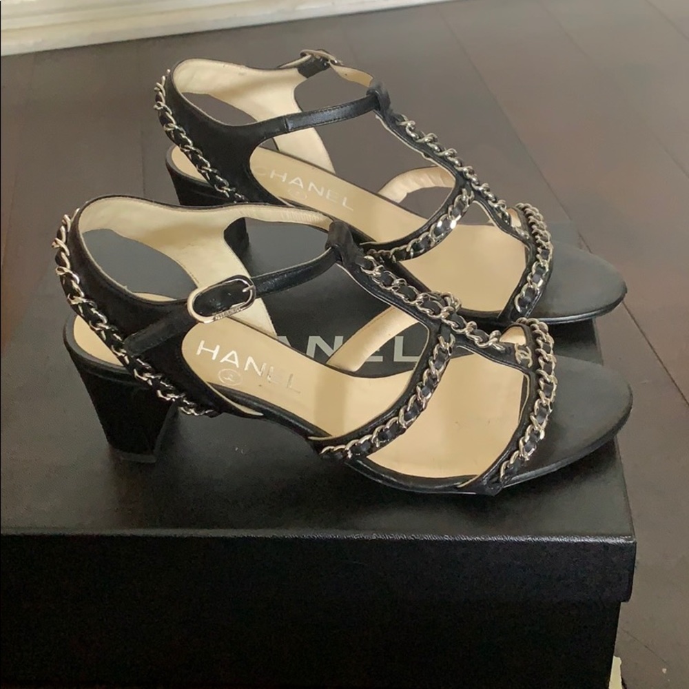 Gently used Chanel chain sandals.